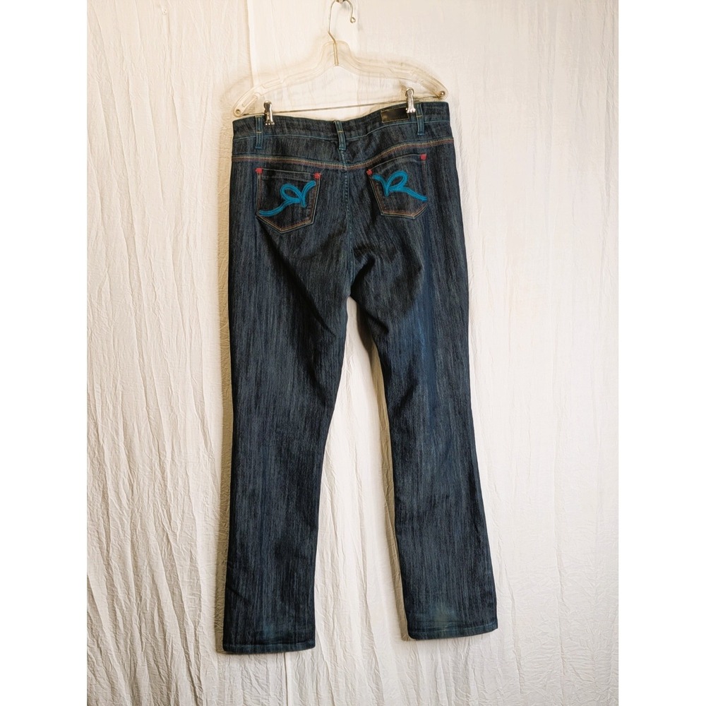 Dark Wash Rocawear Denim Jeans Simone Straight Leg 14 Bright Blue Pink Yellow
